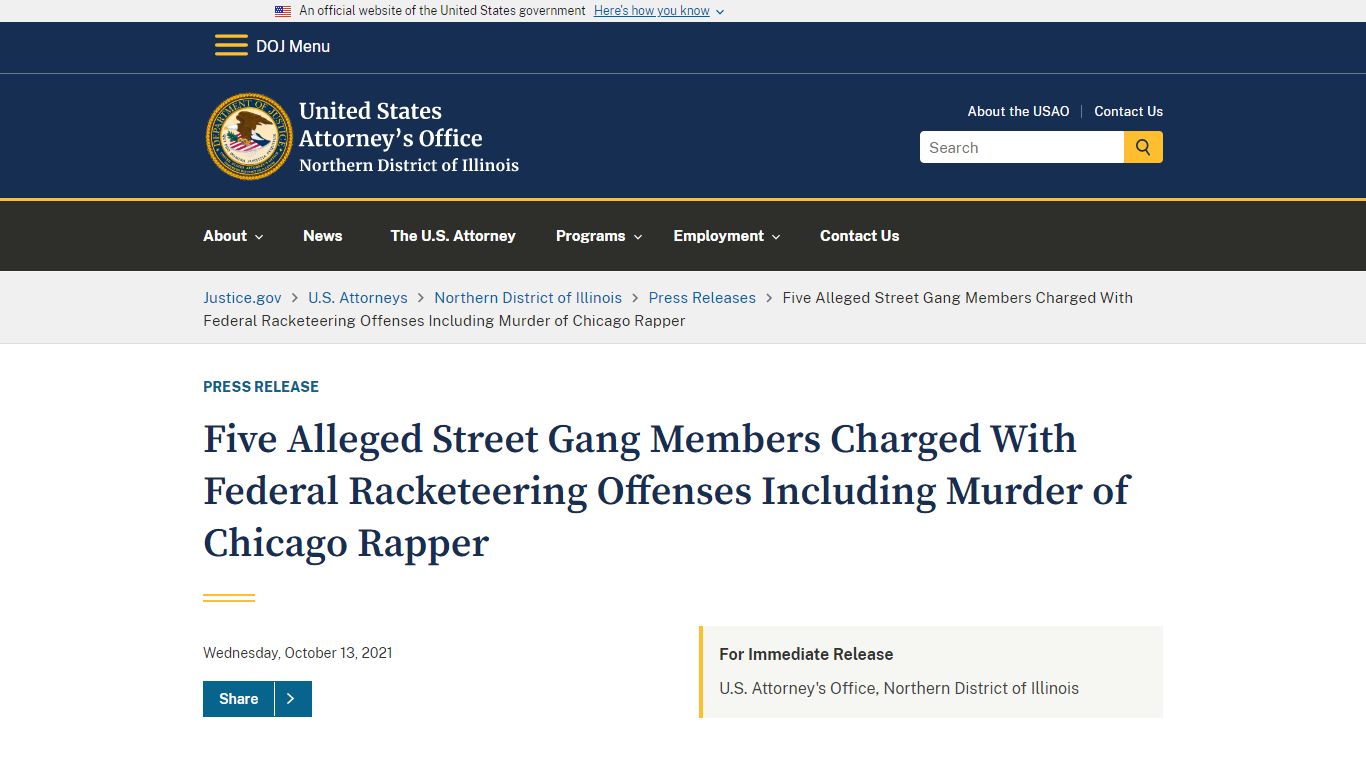 Northern District of Illinois | Five Alleged Street Gang Members ...